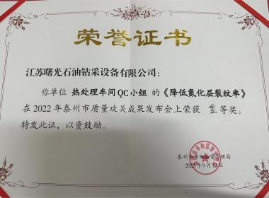 泰州市質量攻關三等獎